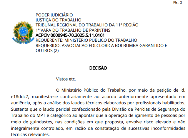 Justiça autoriza uso de guindastes no Festival de Parintins com regras de segurança