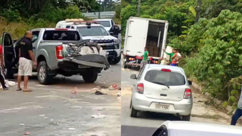 Acidente entre caminhão de carga e picape é registrado na estrada de Rio Preto da Eva