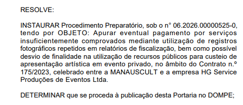 Contrato da Manauscult de R$ 9,6 milhões da gestão David Almeida é alvo de investigação do MPAM