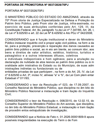 Convênio de quase R$ 1 milhão da Semasc na gestão David Almeida é alvo de investigação do MPAM