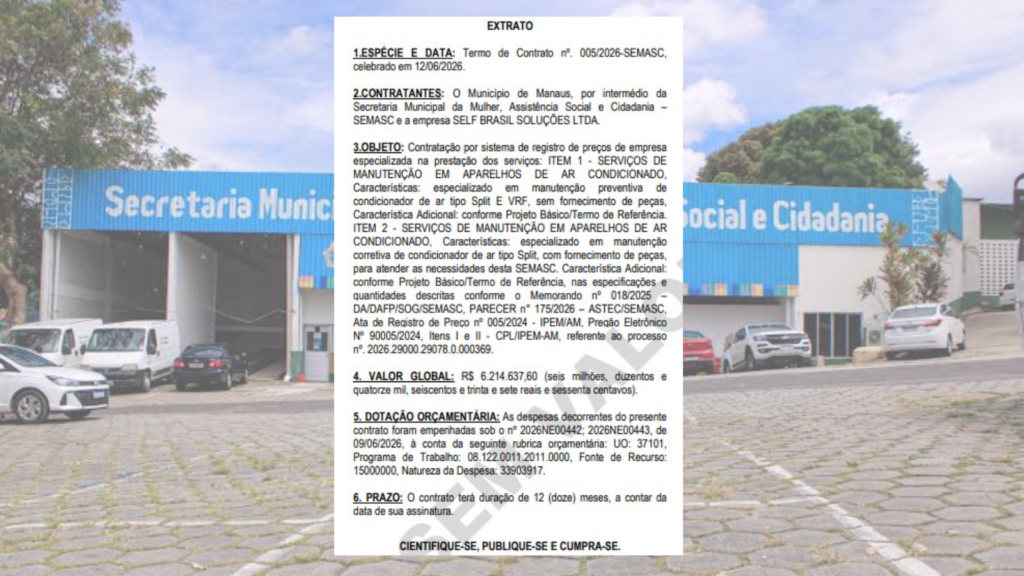 Prefeitura de Manaus firma contrato de R$ 6,2 milhões para manutenção de ar-condicionado da Semasc