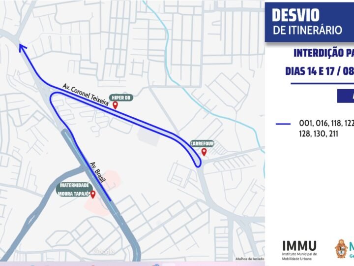 Prefeitura de Manaus orienta sobre desvios do transporte coletivo durante interdições para obras do Complexo Viário Passarão
