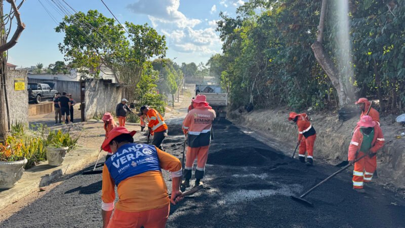 Prefeitura de Manaus intensifica recuperação asfáltica no Parque 10 de Novembro e revitaliza via do Portal do Japão