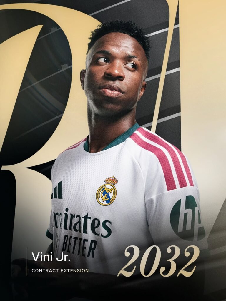 Vinicius Júnior renova contrato com o Real Madrid até 2032