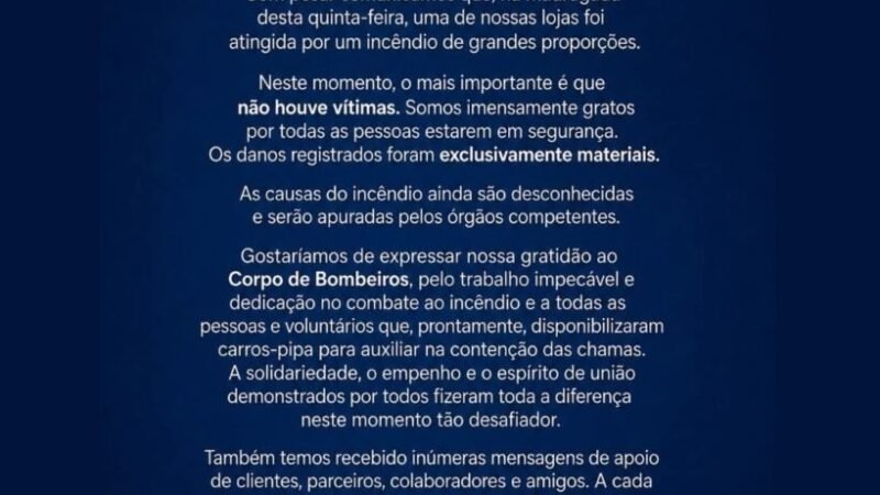 Recém-inaugurada, loja destruída por incêndio promete recomeçar