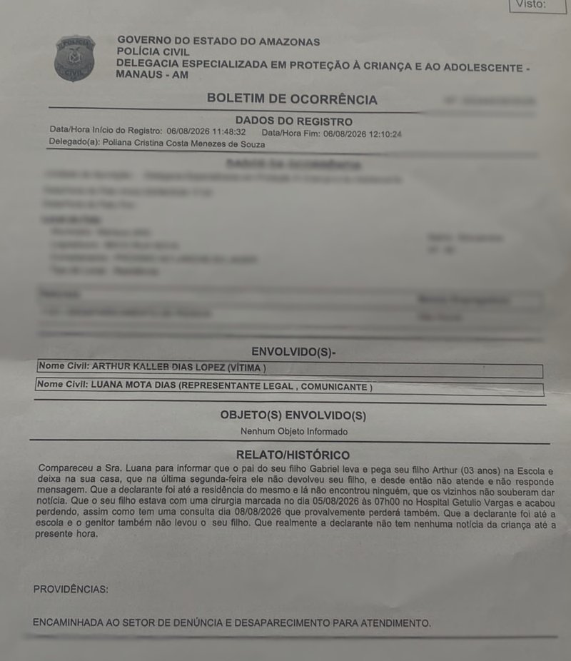 Mãe pede ajuda para encontrar filho de três anos desaparecido há quase uma semana em Manaus