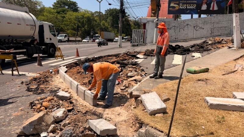 Prefeitura de Manaus inicia ampliação de canteiro central e calçada de um trecho da avenida Rodrigo Otávio