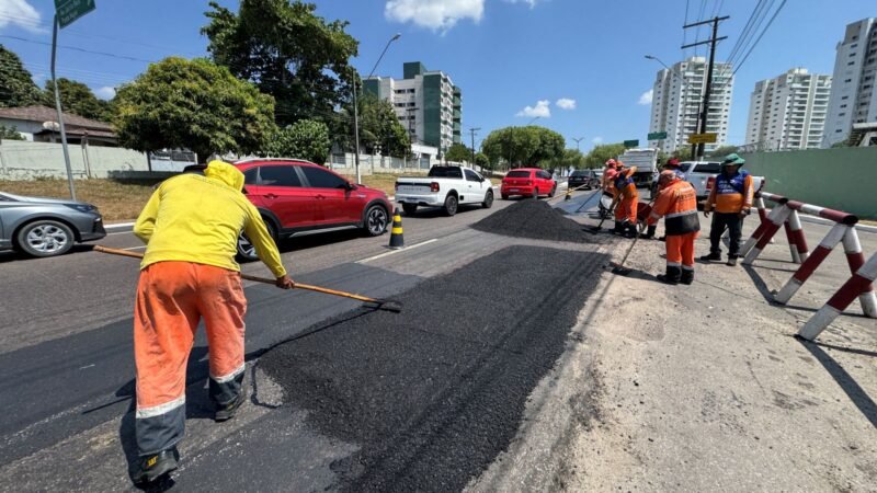 Prefeitura de Manaus reforça segurança e mobilidade na avenida São Jorge com manutenção asfáltica