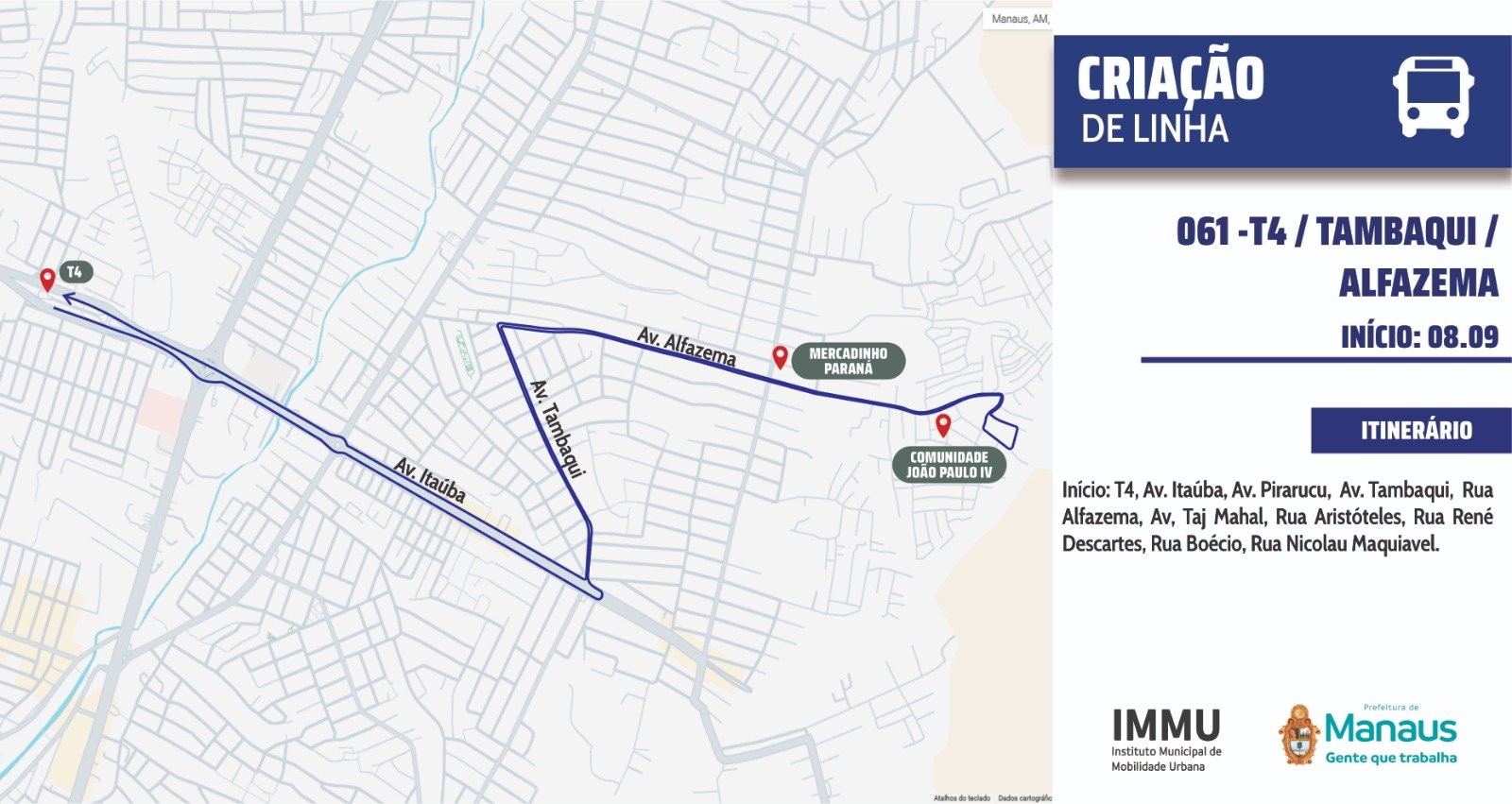 Prefeitura de Manaus cria linha de ônibus e amplia atendimento à comunidade João Paulo na zona Leste